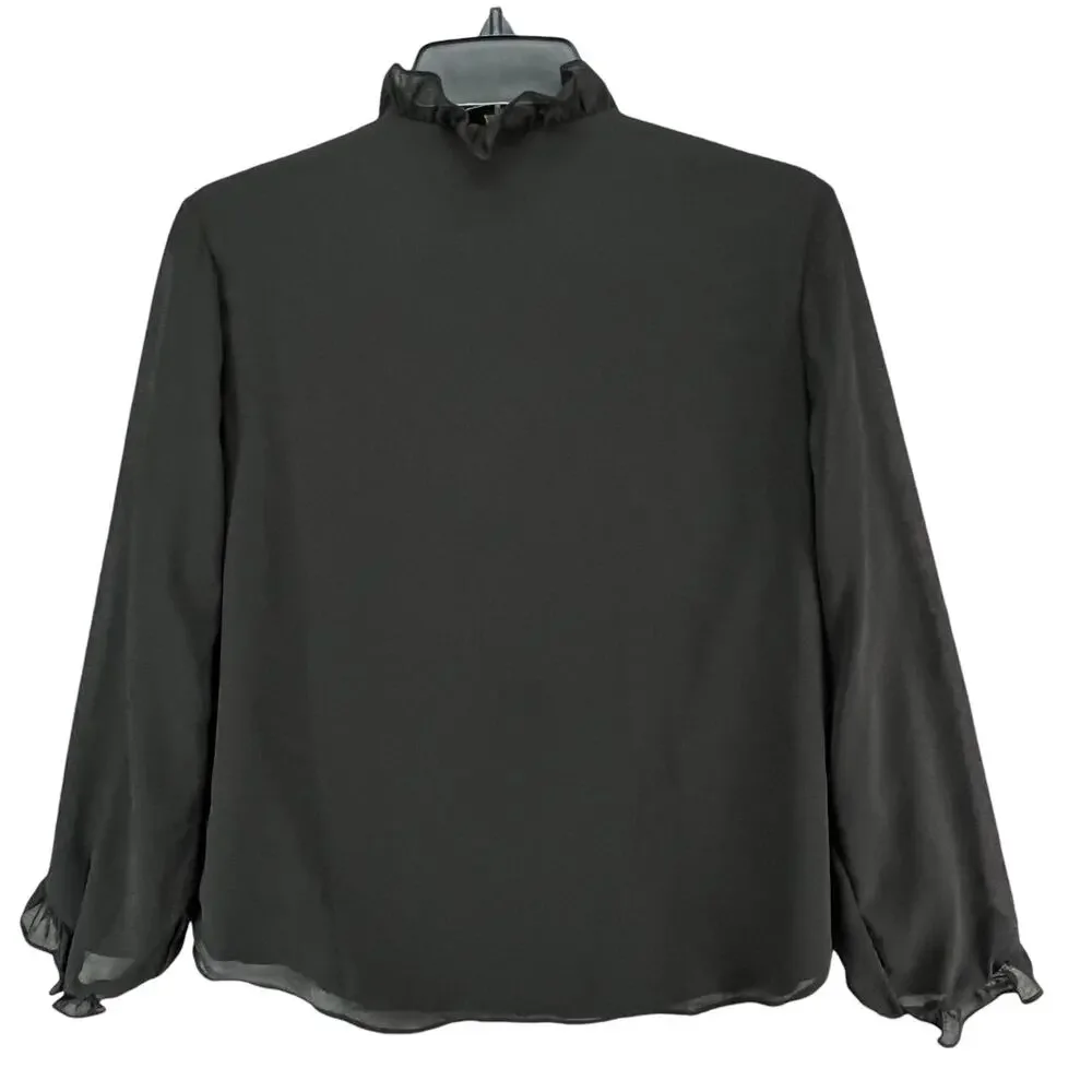 Carmen Marc Valvo Top Womens S Black Chiffon Ruffle‎ Lightweight Coquette Blouse - Picture 4 of 16